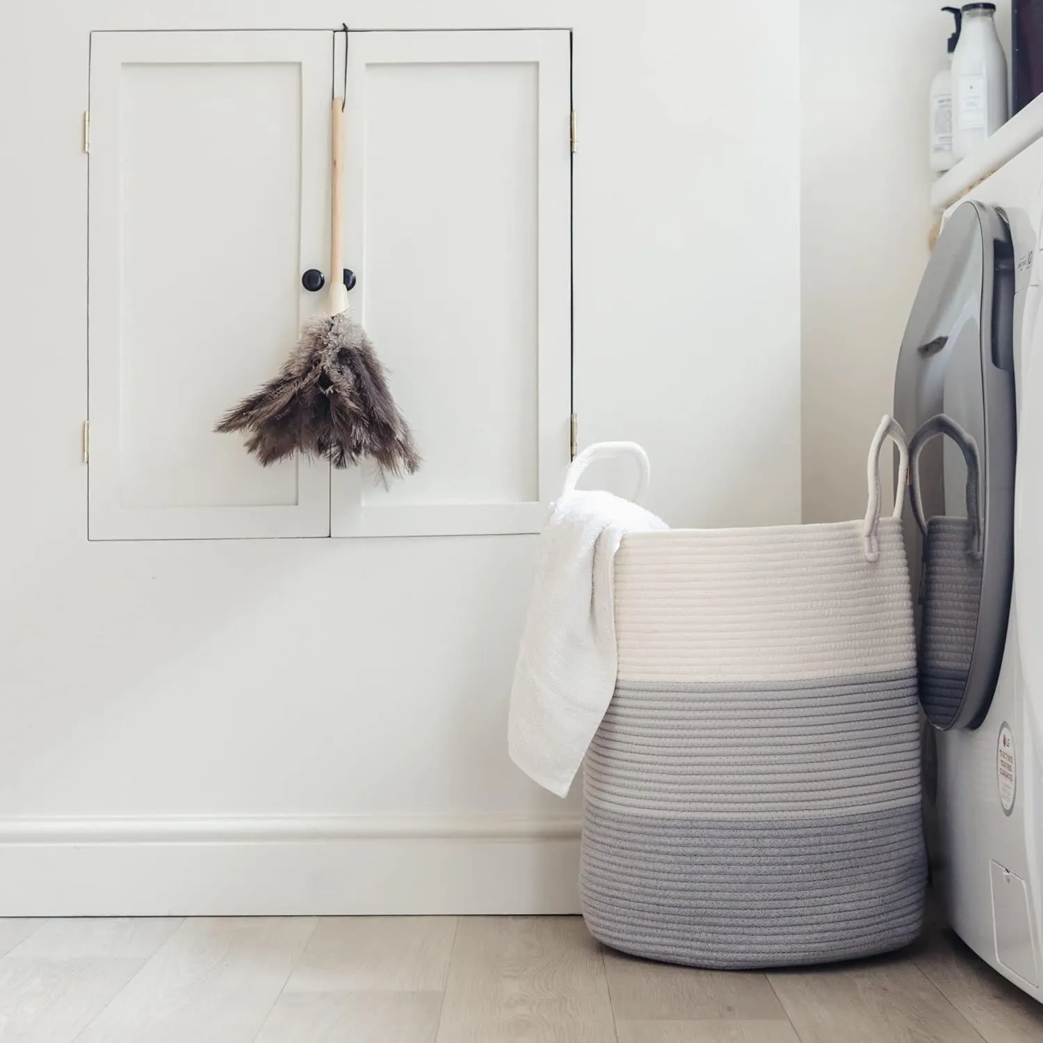 OrganiHaus Gray Nursery Laundry Basket 15x18, Farmhouse Hamper Basket, Extra Large Storage Basket, Blanket Basket for Living Room, Baby Laundry Hamper, Toy Basket for Kids, Soft Pillow Basket