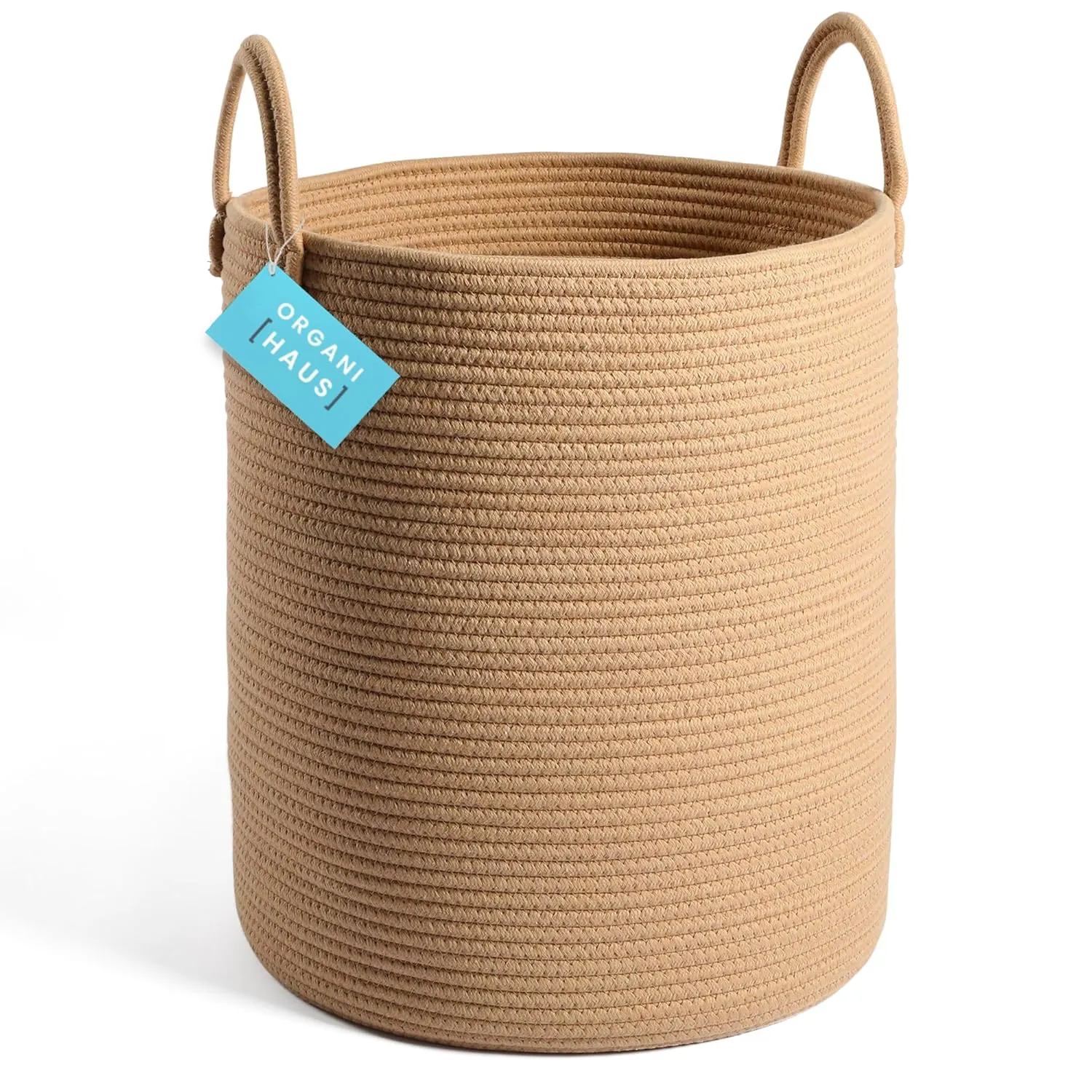 OrganiHaus Large Woven Baskets for Storage 15x18, Cotton Rope Baskets for Storage, Tall Blanket Basket for Living Room, Nursery Laundry Basket, Big Basket for Toys, Basket for Blankets, Honey