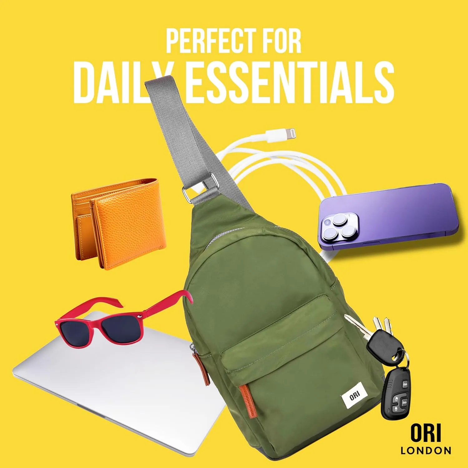 ORI LONDON Crossbody Bag - Large Nylon Travel Sling Bag for Women & Men with Chunky Zippers - The Willesden