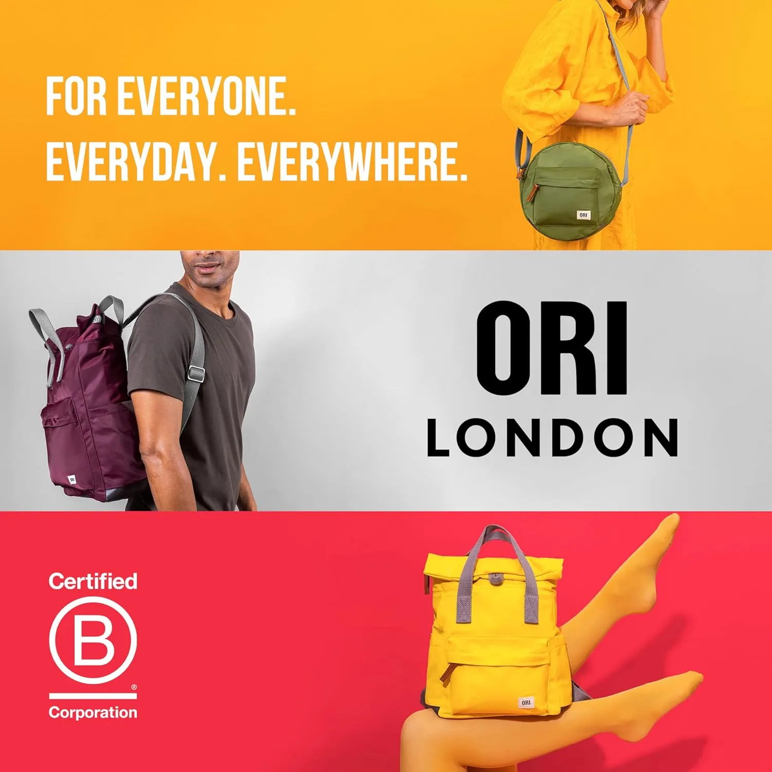 ORI LONDON Small Tote Bag Backpack - Nylon Tote Backpack for Women & Men - Wide Mouth, Chunky Zippers - The Bantry, Corn