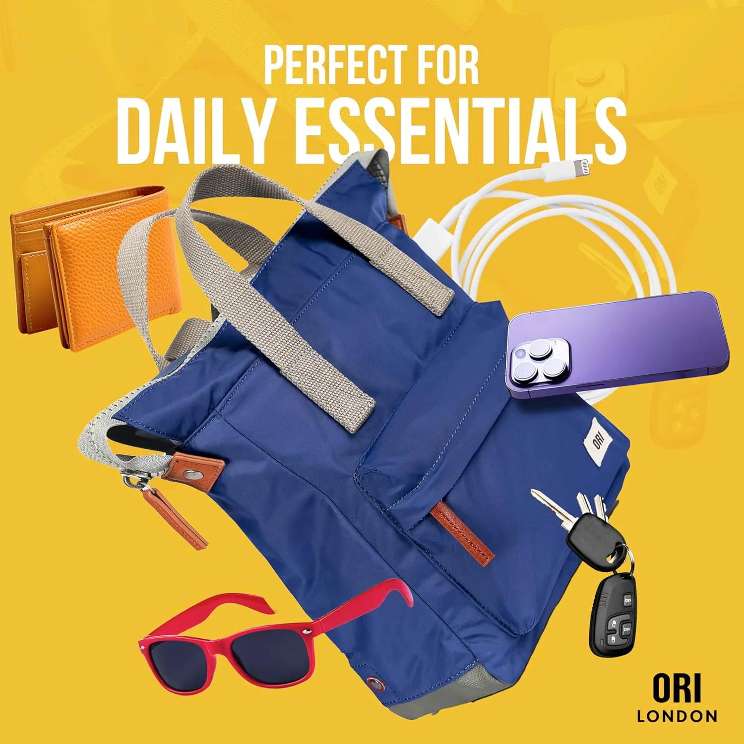 ORI LONDON Small Tote Bag Backpack - Nylon Tote Backpack for Women & Men - Wide Mouth, Chunky Zippers - The Bantry, Corn