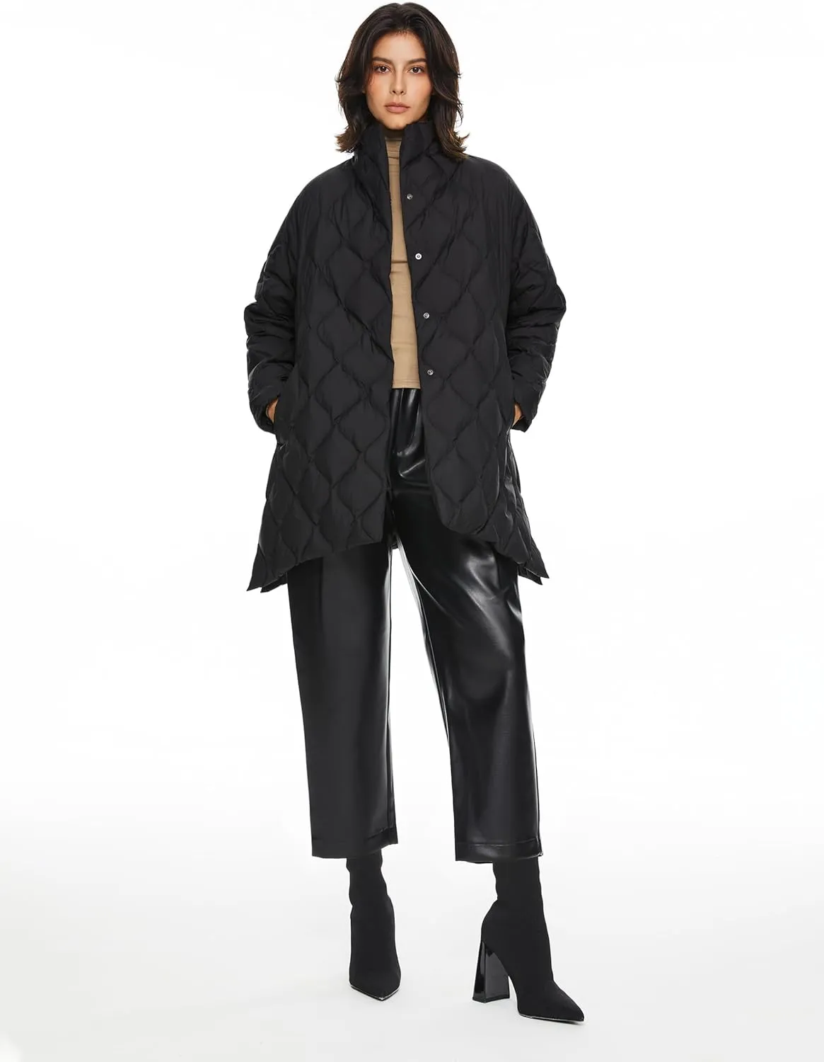 Orolay Women's Oversized Quilted Down Jacket Lightweight Puffer Casual Coat Long-Sleeve Padded Insulated with Pockets