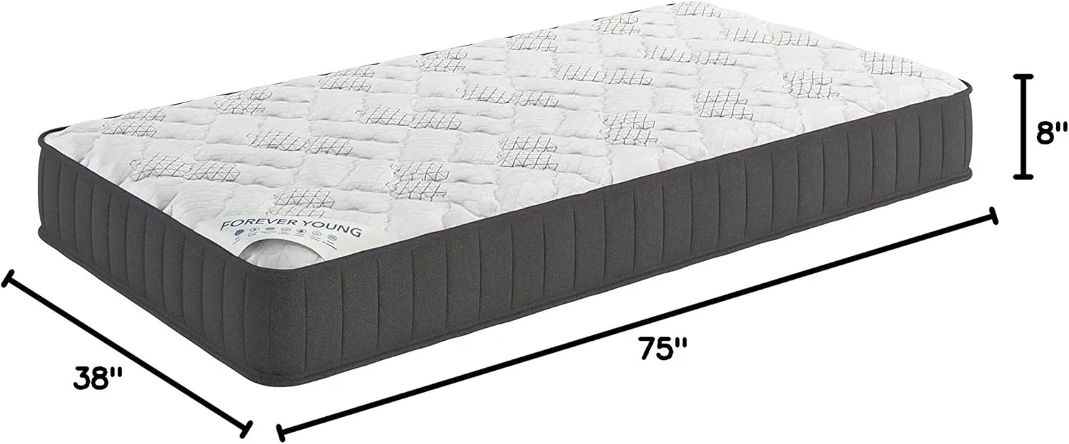 Ottomanson Twin 9" Hybrid Mattress - Rock Hard Feel - Made in USA - Individually Pocketed Coils & CertiPUR-US Foam - Fiberglass-Free - Bed in a Box