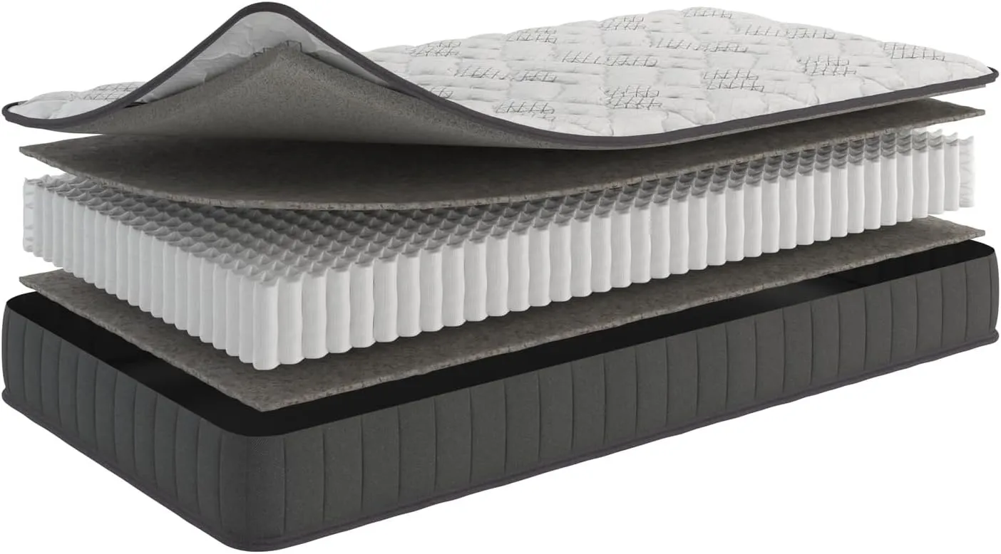 Ottomanson Twin 9" Hybrid Mattress - Rock Hard Feel - Made in USA - Individually Pocketed Coils & CertiPUR-US Foam - Fiberglass-Free - Bed in a Box
