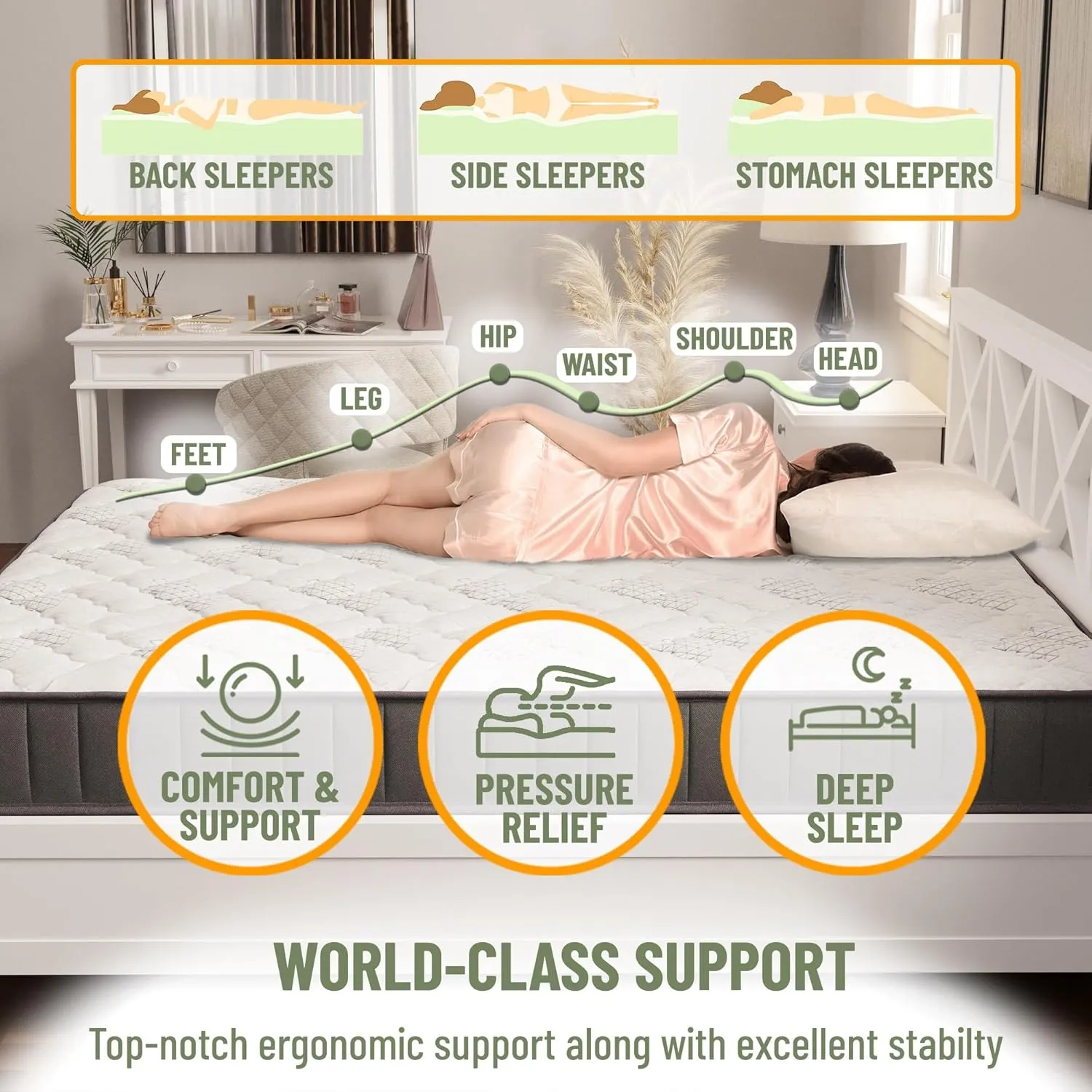Ottomanson Twin 9" Hybrid Mattress - Rock Hard Feel - Made in USA - Individually Pocketed Coils & CertiPUR-US Foam - Fiberglass-Free - Bed in a Box