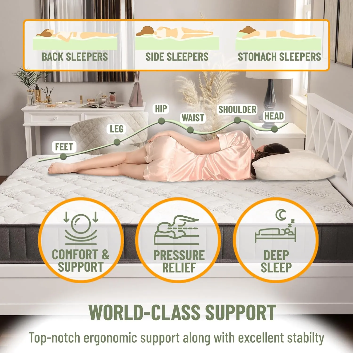 Ottomanson Twin XL 9" Hybrid Mattress - Rock Hard Feel - Made in USA - Individually Pocketed Coils & CertiPUR-US Foam - Fiberglass-Free - Bed in a Box