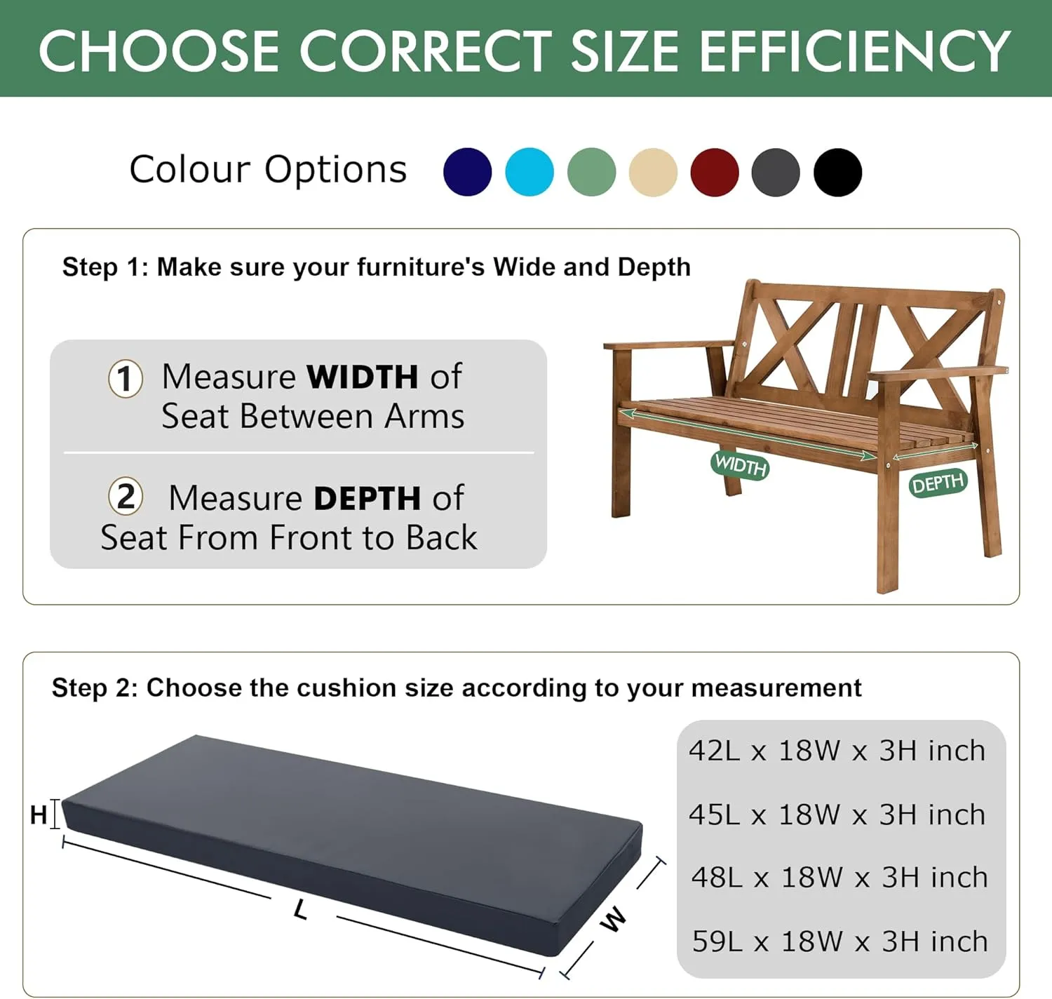 Outdoor Bench Cushion: Waterproof and Fade Resistant Patio Furniture Cushions - Non-Slip Bench Pad Cushion with Removable Cover for Garden Swing Porch Sofa Settee, 48 x 18 x 3 Inch, Dark Grey