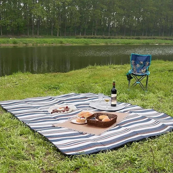 Outdoor Picnic Blanket with Bag, 60'' x 80'' Comfortable Picnic Mat for Should Strap, Foldable Outdoor Blanket for Park Beach Travel Camping Yard Outdoor Concerts (Stripe)