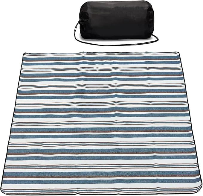 Outdoor Picnic Blanket with Bag, 60'' x 80'' Comfortable Picnic Mat for Should Strap, Foldable Outdoor Blanket for Park Beach Travel Camping Yard Outdoor Concerts (Stripe)