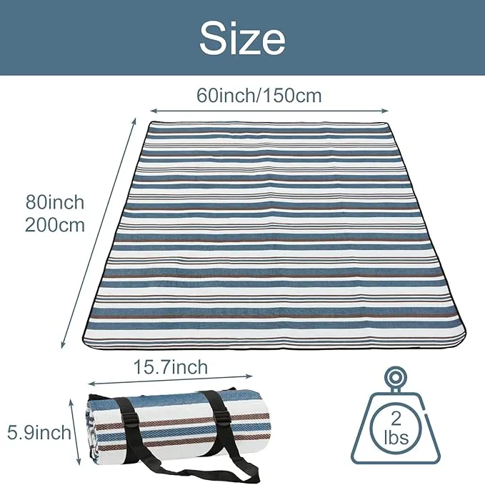 Outdoor Picnic Blanket with Bag, 60'' x 80'' Comfortable Picnic Mat for Should Strap, Foldable Outdoor Blanket for Park Beach Travel Camping Yard Outdoor Concerts (Stripe)