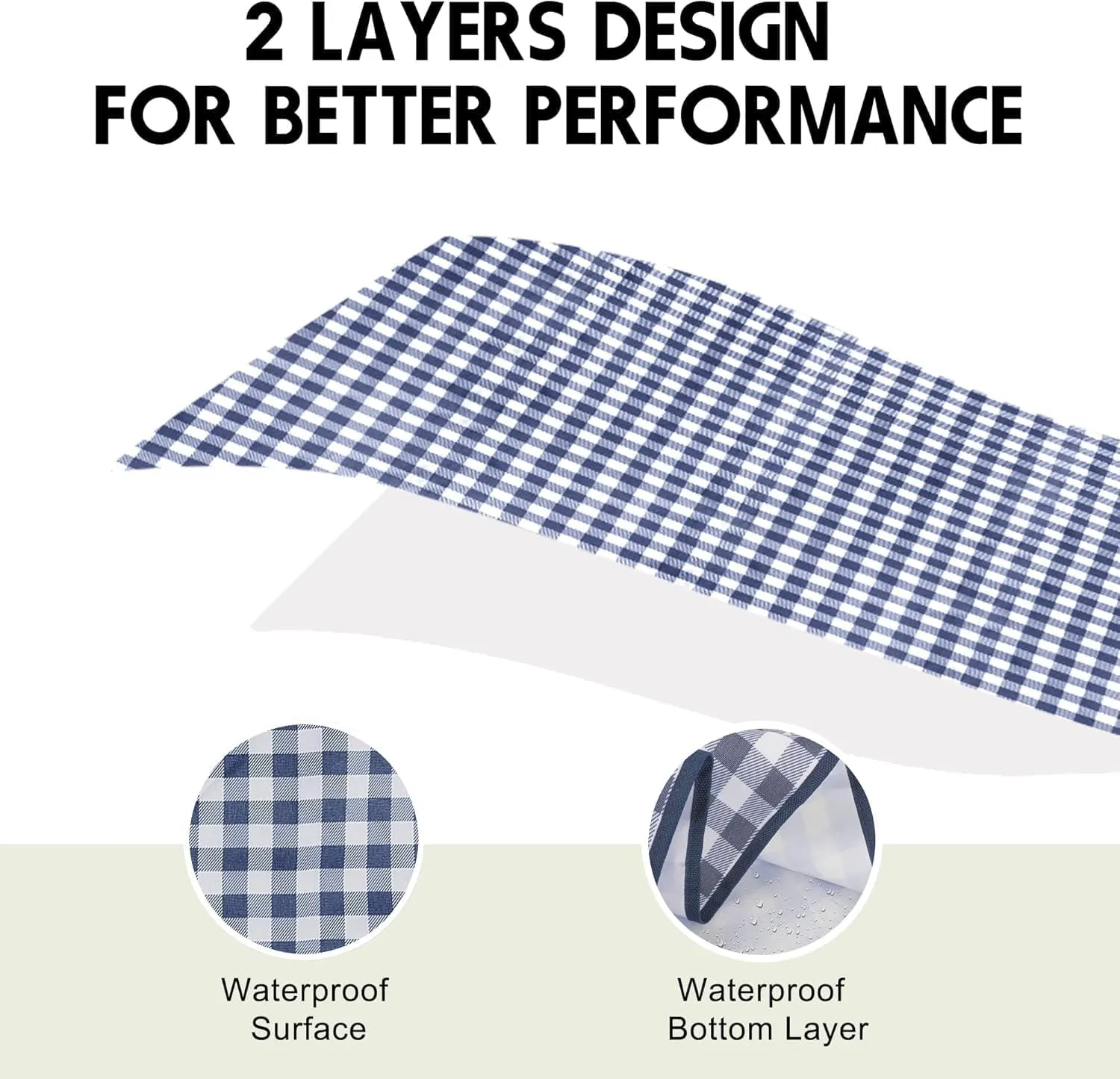 Outdoor Picnic Blankets Waterproof Foldable, Large Beach Blanket Sandproof, Gingham Picnic Mat Cute Washable Portable (Navy Blue, 80"×80")