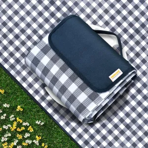 Outdoor Picnic Blankets Waterproof Foldable, Large Beach Blanket Sandproof, Gingham Picnic Mat Cute Washable Portable (Navy Blue, 80"×80")