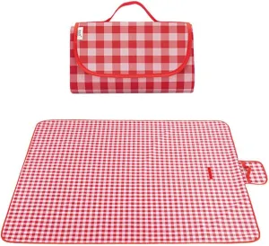 Outdoor Waterproof Carpet, 80 "X80 Large Beach mat Sand Resistant Folding Machine wash Picnic Blanket, Suitable for Park Picnic, Camping, Beach, Indoor, (Red Lattice)