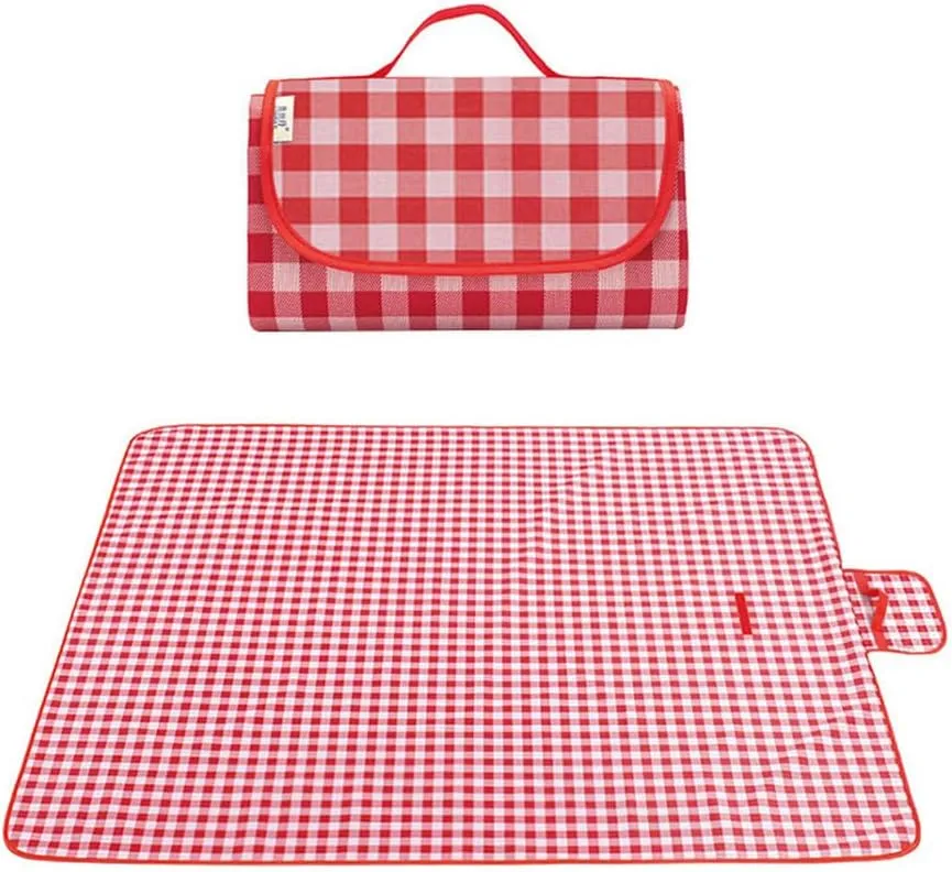 Outdoor Waterproof Carpet, 80 "X80 Large Beach mat Sand Resistant Folding Machine wash Picnic Blanket, Suitable for Park Picnic, Camping, Beach, Indoor, (Red Lattice)