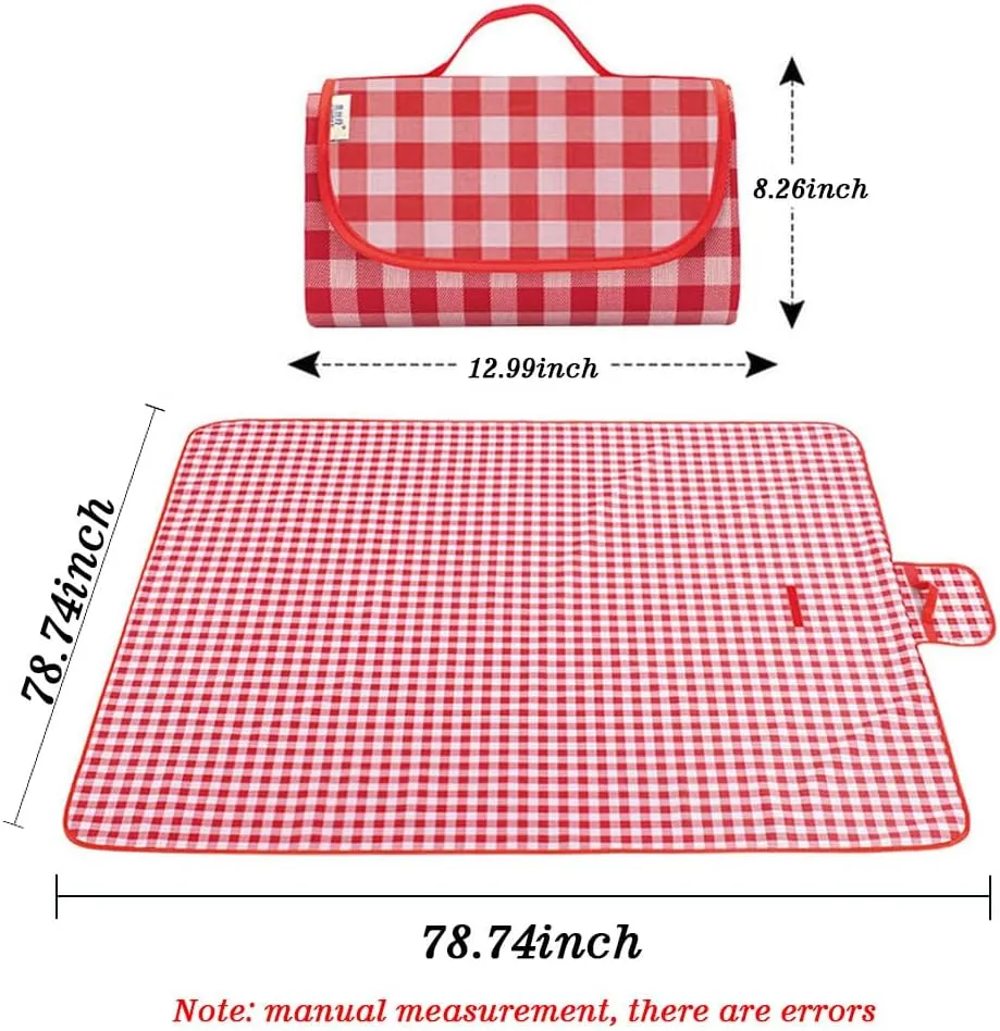 Outdoor Waterproof Carpet, 80 "X80 Large Beach mat Sand Resistant Folding Machine wash Picnic Blanket, Suitable for Park Picnic, Camping, Beach, Indoor, (Red Lattice)