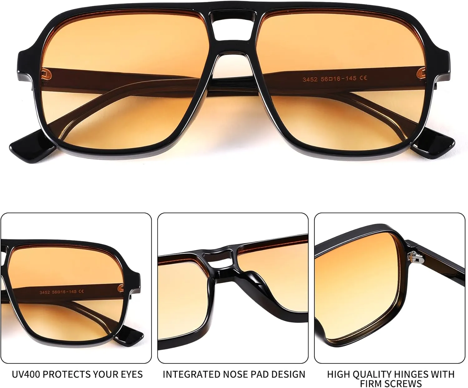 Oversized Aviator Sunglasses for Women Men - Retro 70s Square Shades Sun Glasses