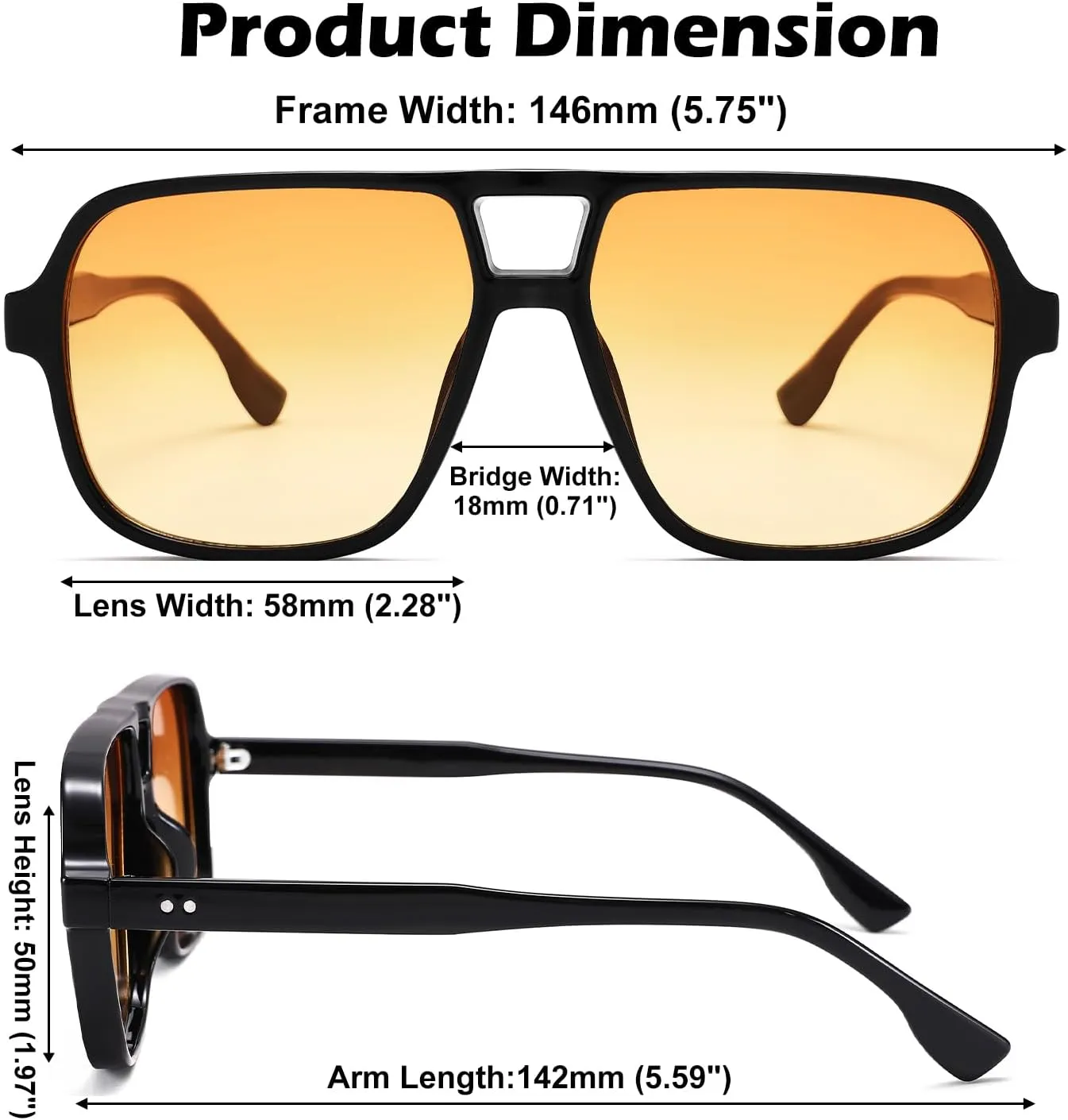 Oversized Aviator Sunglasses for Women Men - Retro 70s Square Shades Sun Glasses