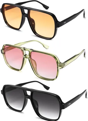 Oversized Aviator Sunglasses for Women Men - Retro 70s Square Shades Sun Glasses