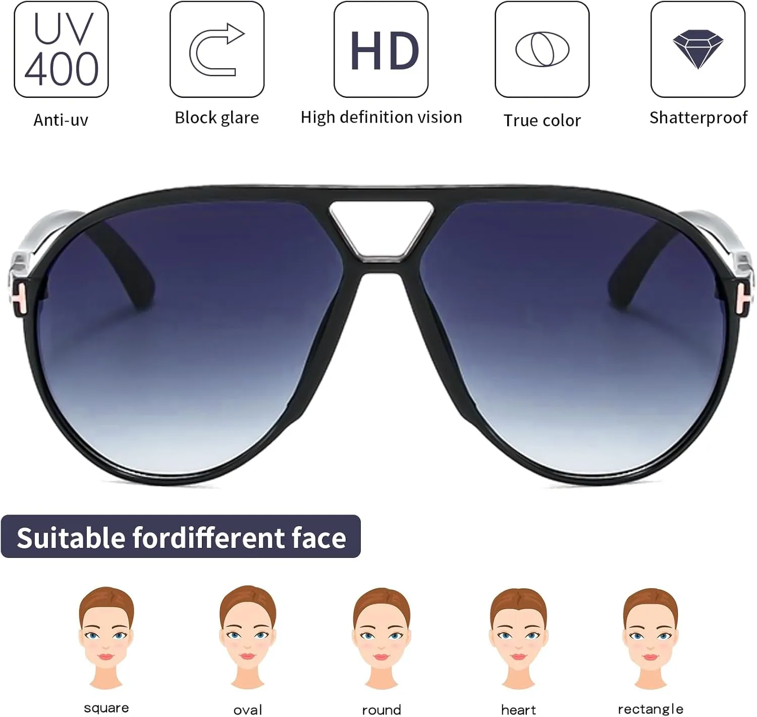 Oversized Aviator Sunglasses for Women Men Trendy 70s Large Sun Glasses UV400 Protection