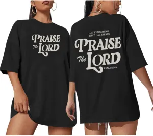 Oversized Christian Shirts for Women Praise The Lord T-Shirt Religious Bible Verse Tshirt God Jesus Shirt Graphic Tee