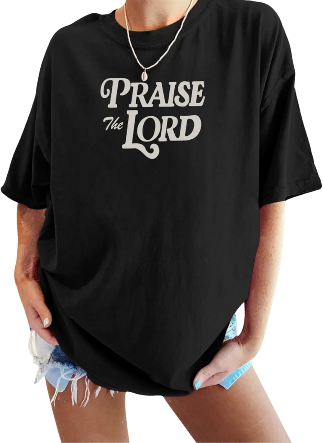 Oversized Christian Shirts for Women Praise The Lord T-Shirt Religious Bible Verse Tshirt God Jesus Shirt Graphic Tee