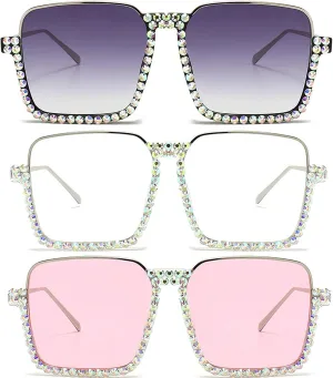 Oversized Diamond Sunglasses Women Rhinestone Square Sunglasses Vintage Men Bling Party Sunglasses Eyewear