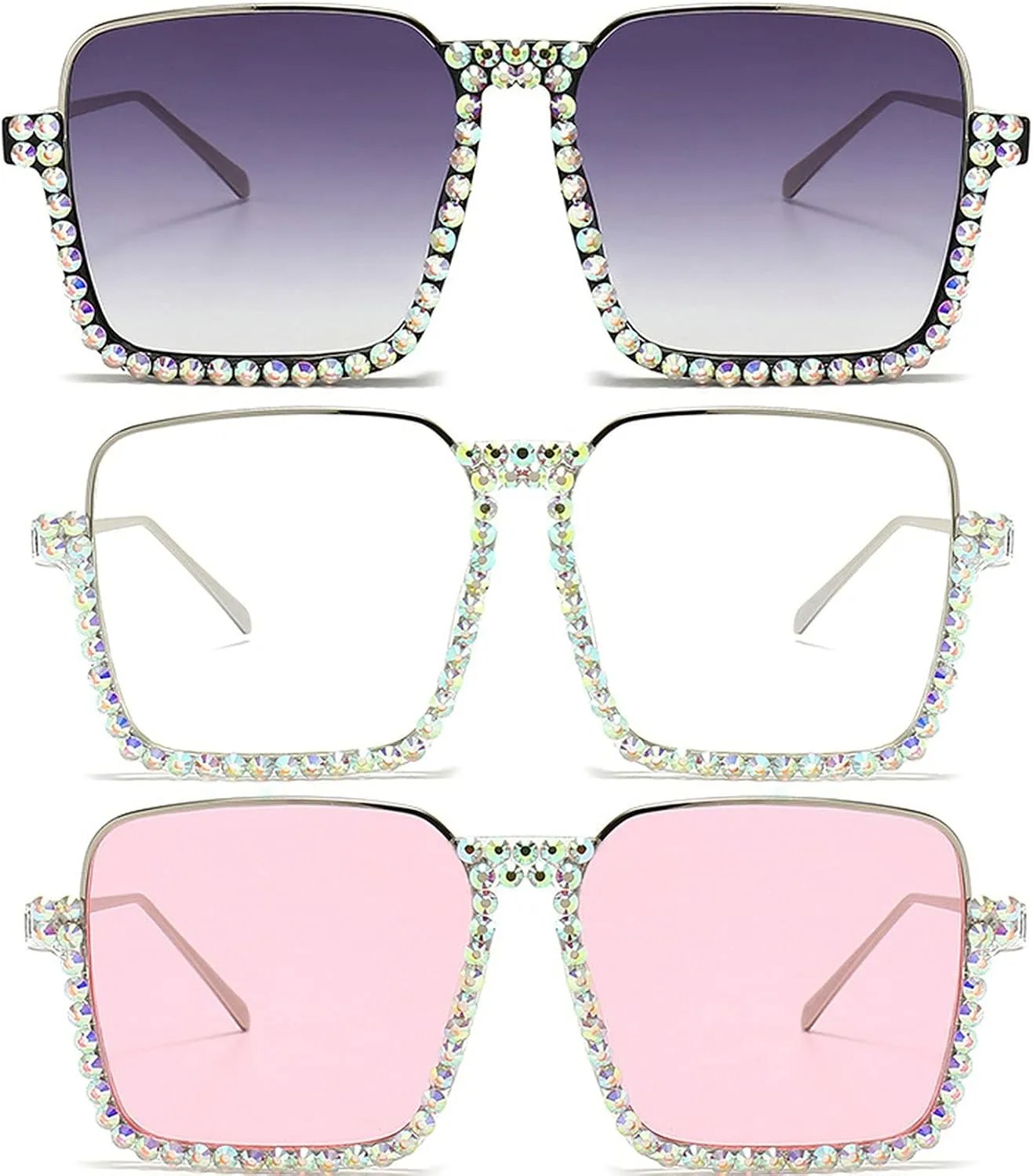 Oversized Diamond Sunglasses Women Rhinestone Square Sunglasses Vintage Men Bling Party Sunglasses Eyewear