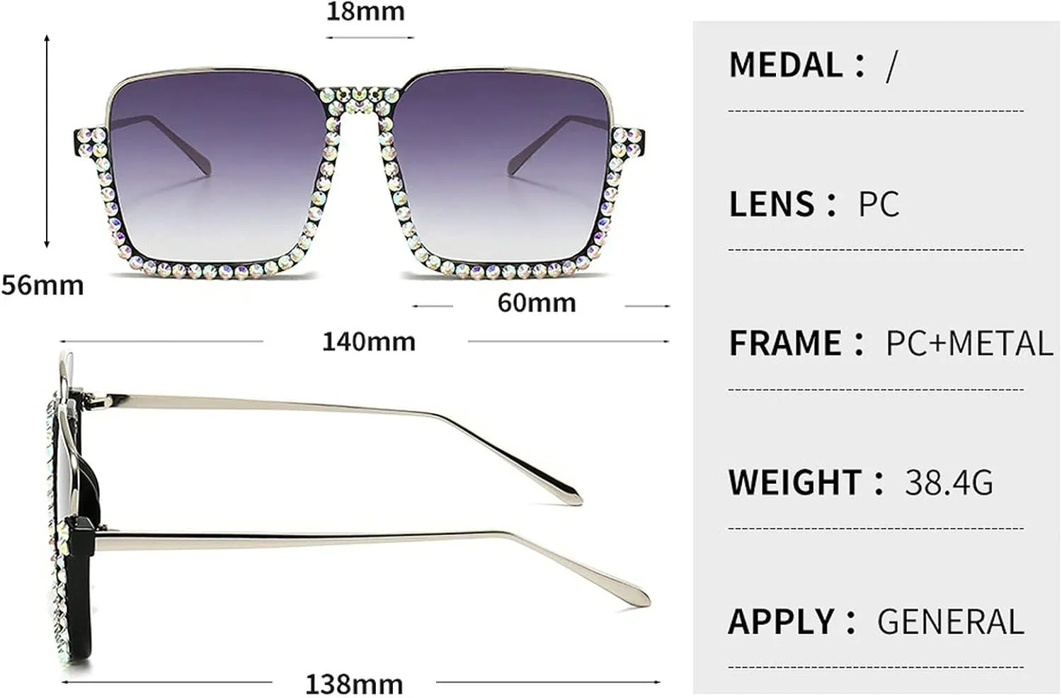 Oversized Diamond Sunglasses Women Rhinestone Square Sunglasses Vintage Men Bling Party Sunglasses Eyewear