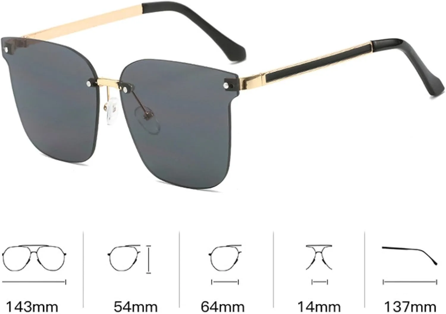 Oversized Rimless Sunglasses Women Men Retro Fashion Outdoor Sports Driving Sun Glasses Uv400