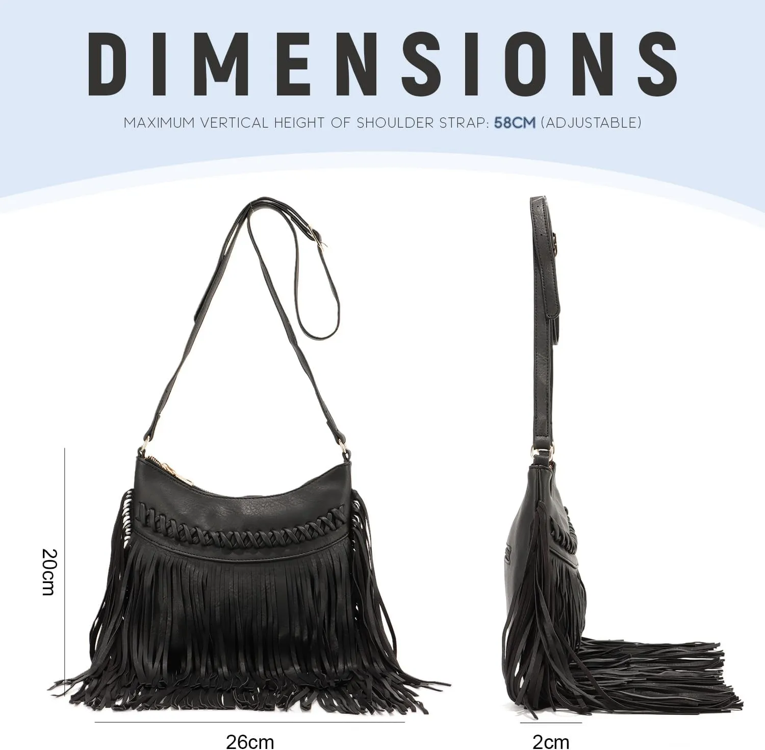 Oweisong Leather Fringe Purse for Women Trendy Western Tassel Crossbody Bag Vintage Hobo Black Shoulder Messenger Bag