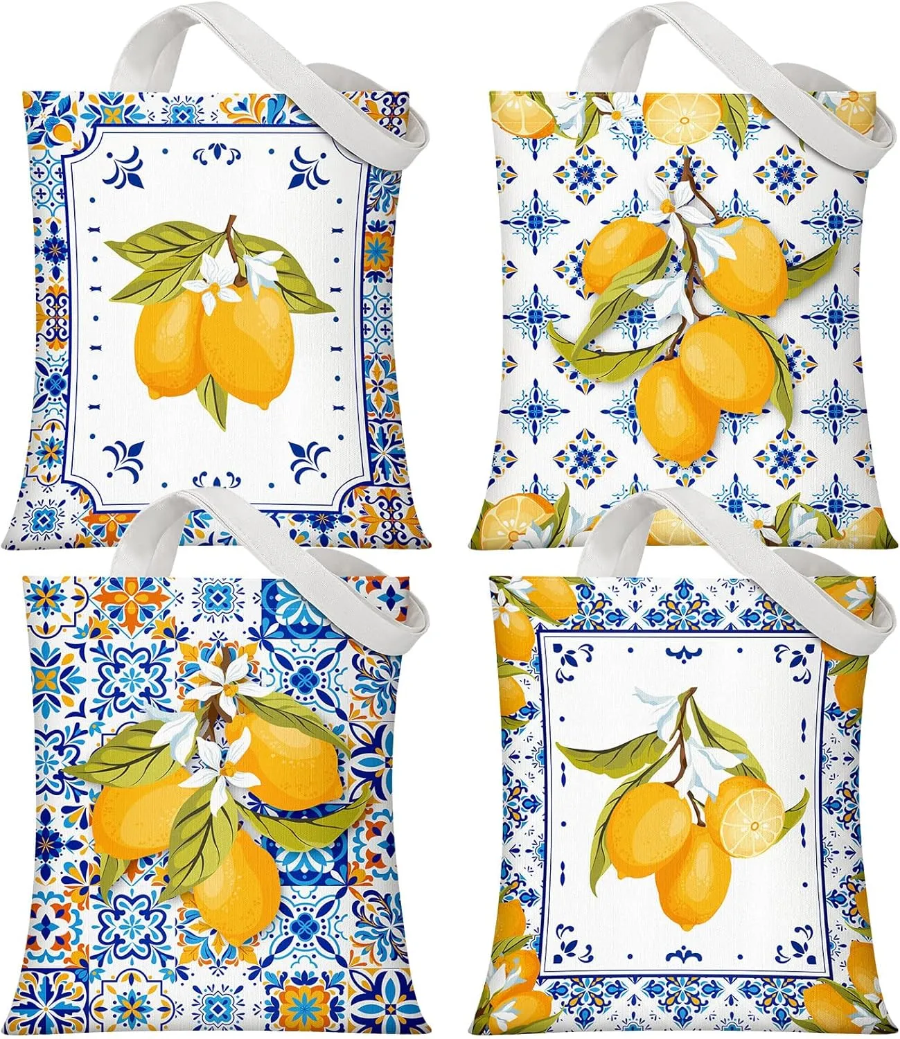 Paterr 4 Pcs Amalfi Coast Tote Bags Italian Lemon Canvas Bags Italian Islands Gift Beach Aesthetic Travel Gift for Women