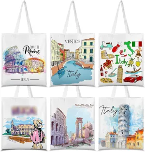 Paterr 6 Pcs Italy Souvenir Gifts Tote Bags Canvas City Themed Grocery Shopping Bag Tote City Travel Souvenirs Gifts for Women