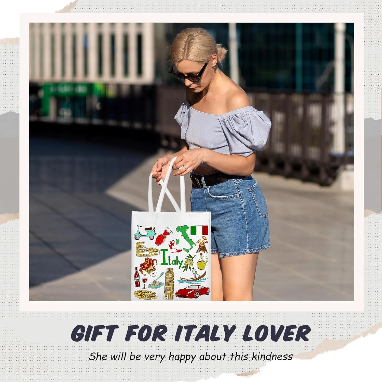 Paterr 6 Pcs Italy Souvenir Gifts Tote Bags Canvas City Themed Grocery Shopping Bag Tote City Travel Souvenirs Gifts for Women