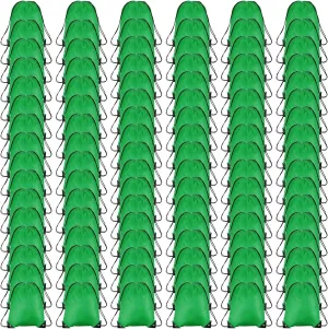 PATIKIL Drawstring Backpack Bulk 100 Pack Draw String Bags 210D Polyester Gym Cinch Sack for Women Men Gym Sport Travel Party, Green (16.5" x 13.3")