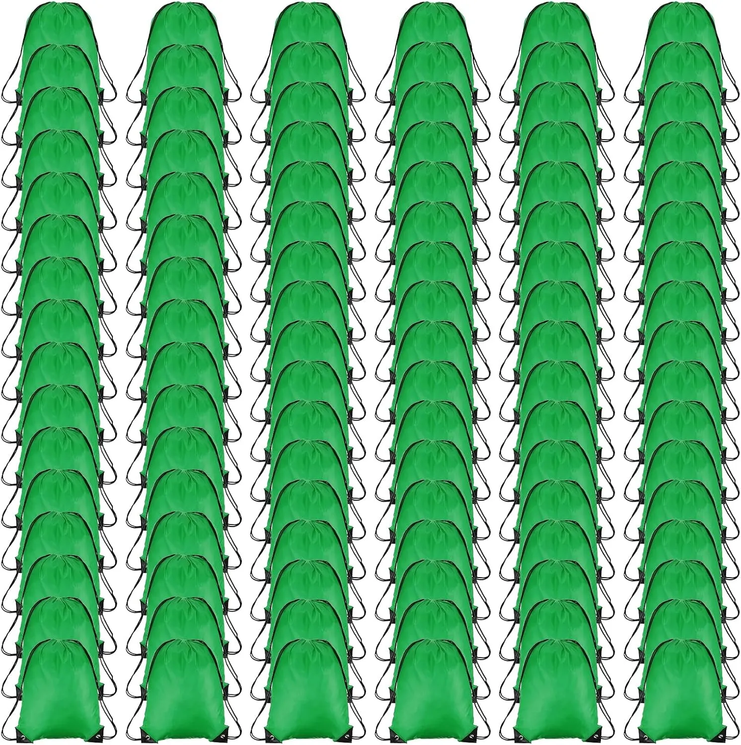 PATIKIL Drawstring Backpack Bulk 100 Pack Draw String Bags 210D Polyester Gym Cinch Sack for Women Men Gym Sport Travel Party, Green (16.5" x 13.3")