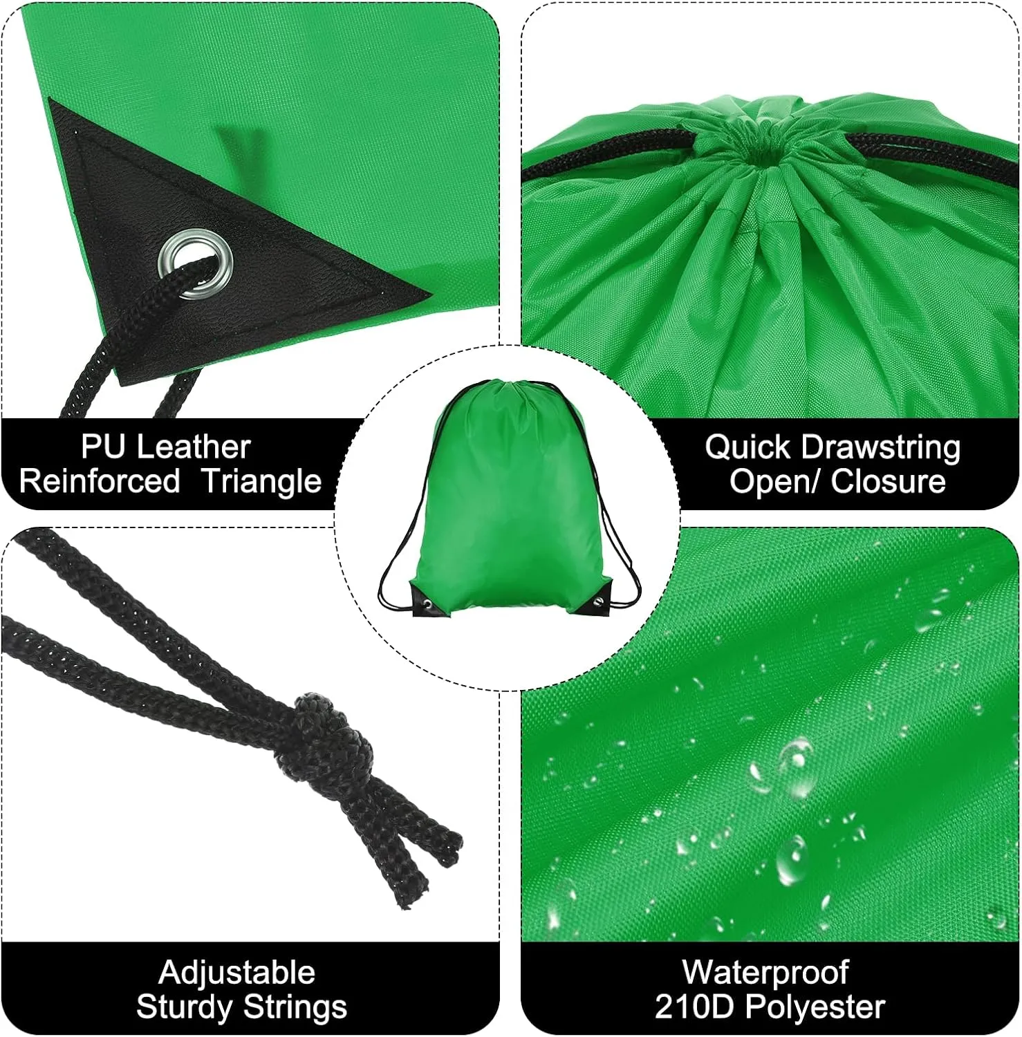 PATIKIL Drawstring Backpack Bulk 100 Pack Draw String Bags 210D Polyester Gym Cinch Sack for Women Men Gym Sport Travel Party, Green (16.5" x 13.3")