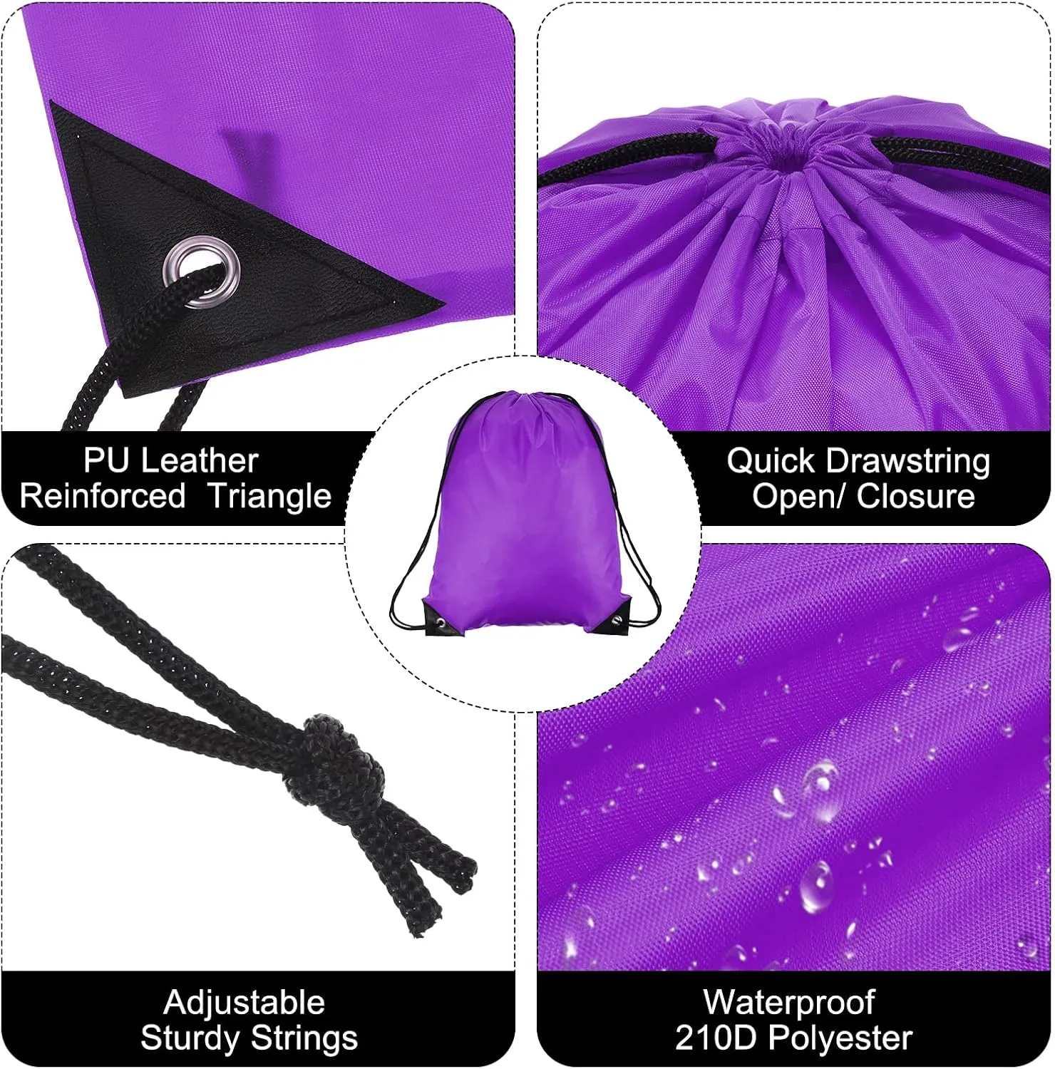PATIKIL Drawstring Backpack Bulk 100 Pack Draw String Bags 210D Polyester Gym Cinch Sack for Women Men Gym Sport Travel Party, Purple (16.5" x 13.3")