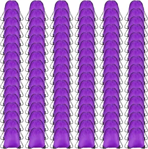 PATIKIL Drawstring Backpack Bulk 100 Pack Draw String Bags 210D Polyester Gym Cinch Sack for Women Men Gym Sport Travel Party, Purple (16.5" x 13.3")