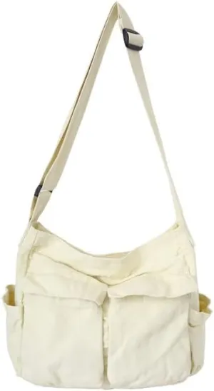 Pbkabiug Canvas Crossbody Bag Large Messenger Bags Travel Shoulder Bag Multi-pocket Casual Tote Bag for Women and Men