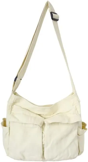 Pbkabiug Canvas Crossbody Bag Large Messenger Bags Travel Shoulder Bag Multi-pocket Casual Tote Bag for Women and Men