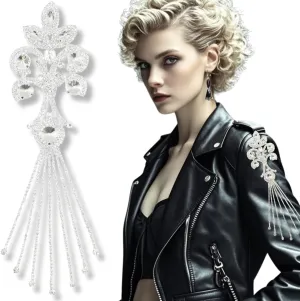 PEARLY JUN Rhinestone Applique Patches Silver Diamond Epaulettes Shoulder Trim Fringe Patches for Dresses Hand Sewing Craft Projects DIY Wedding Clothes Shoes Hats Bag Embellishments