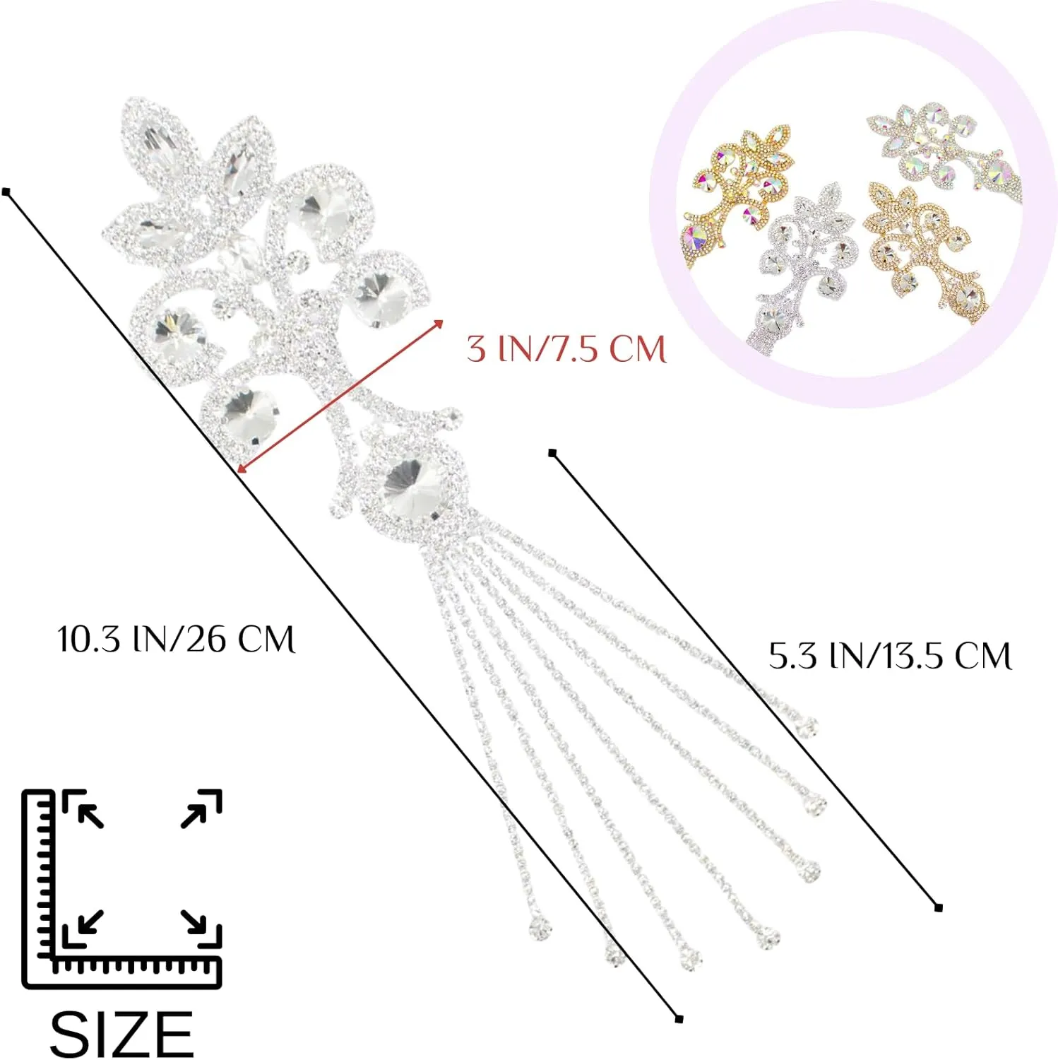 PEARLY JUN Rhinestone Applique Patches Silver Diamond Epaulettes Shoulder Trim Fringe Patches for Dresses Hand Sewing Craft Projects DIY Wedding Clothes Shoes Hats Bag Embellishments
