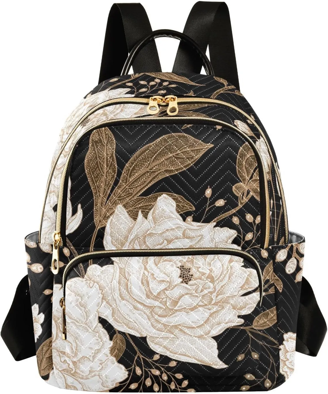 Peony and Rose Flower Mini Backpack for Women, Travel Backpack Purse for Ladies Fashion Shoulder Bag Daypack Travel Bag