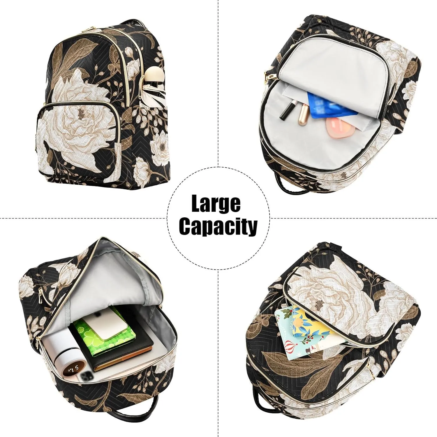 Peony and Rose Flower Mini Backpack for Women, Travel Backpack Purse for Ladies Fashion Shoulder Bag Daypack Travel Bag