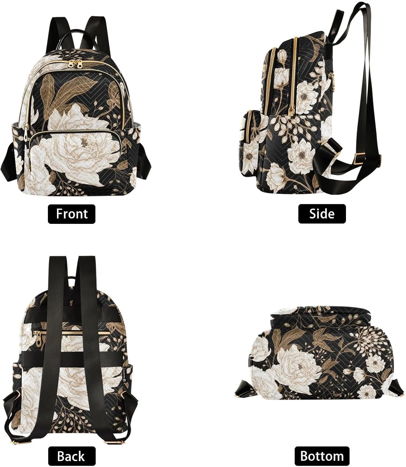 Peony and Rose Flower Mini Backpack for Women, Travel Backpack Purse for Ladies Fashion Shoulder Bag Daypack Travel Bag