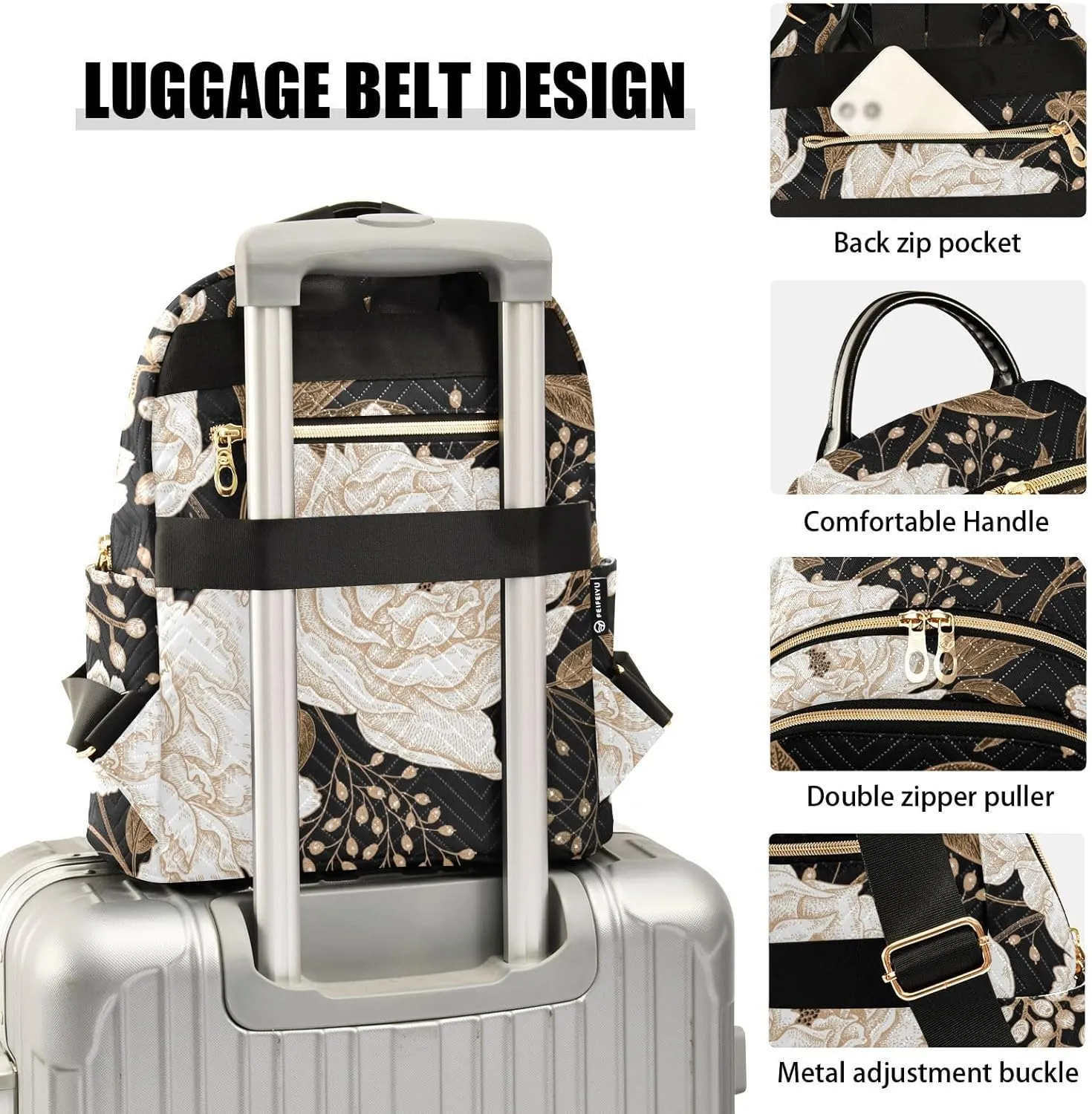 Peony and Rose Flower Mini Backpack for Women, Travel Backpack Purse for Ladies Fashion Shoulder Bag Daypack Travel Bag