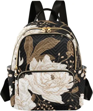 Peony and Rose Flower Mini Backpack for Women, Travel Backpack Purse for Ladies Fashion Shoulder Bag Daypack Travel Bag