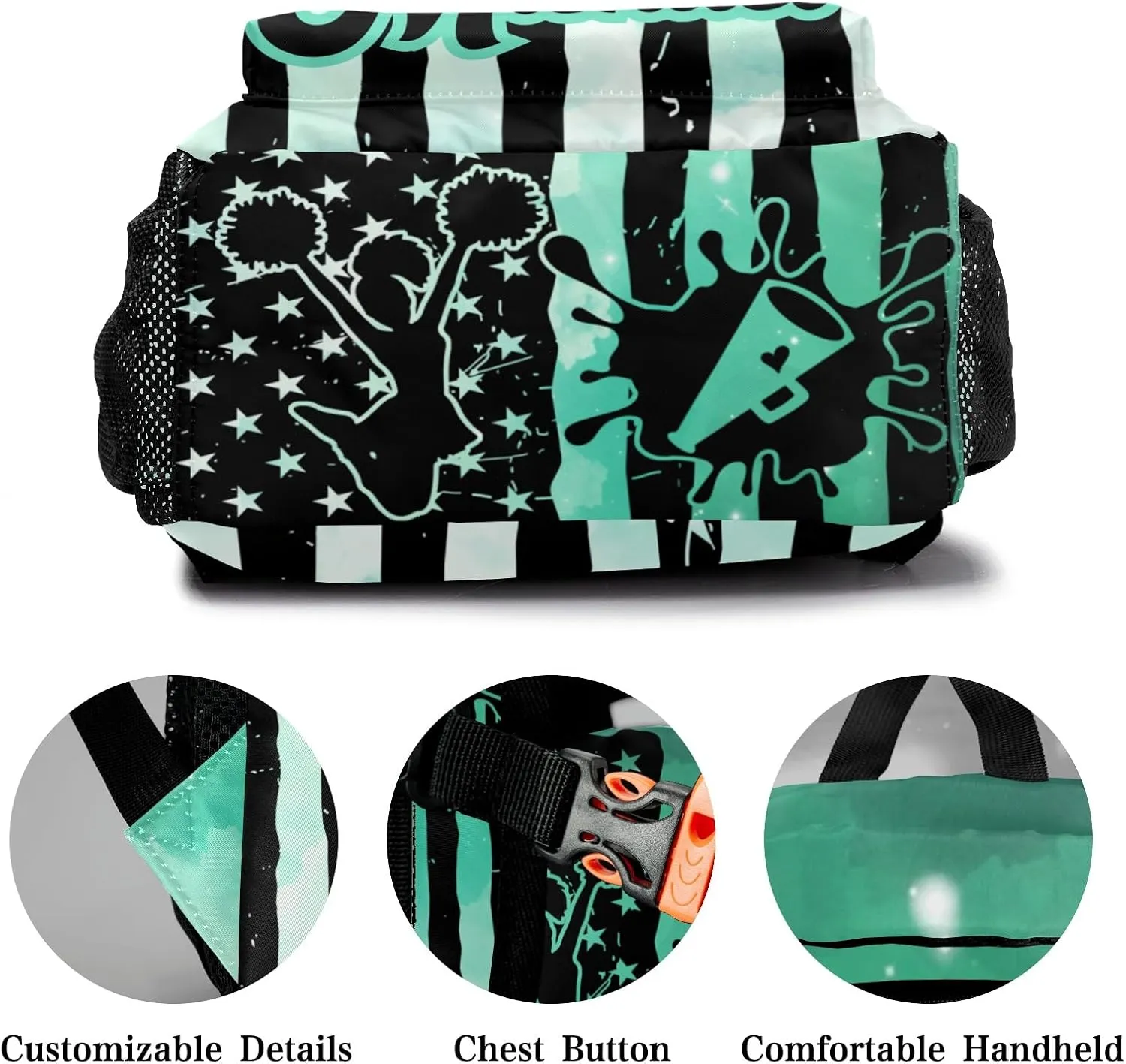 Personalized Cheer Cheerleaders Watercolor Green Flags Bags with Name Bag Waterproof Backpack Unisex Schoolbag Gift Casual Pack for Student Boys Girls