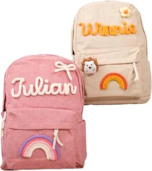 Personalized Corduroy Backpack Casual Kids Backpack Lightweight Travel Daypack Custom School Book Bag with Name Laptop Backpacks Toddler Shoulder Bag