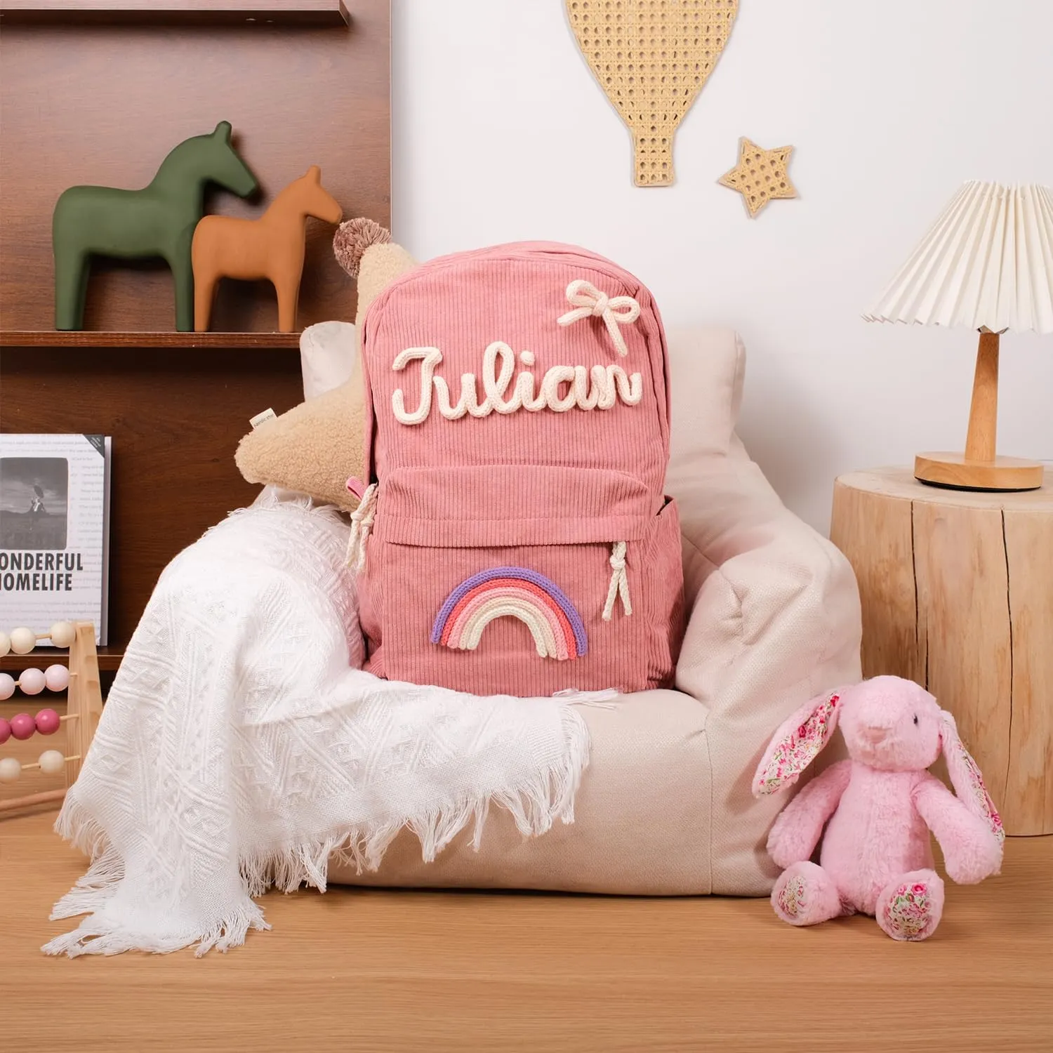 Personalized Corduroy Backpack Casual Kids Backpack Lightweight Travel Daypack Custom School Book Bag with Name Laptop Backpacks Toddler Shoulder Bag